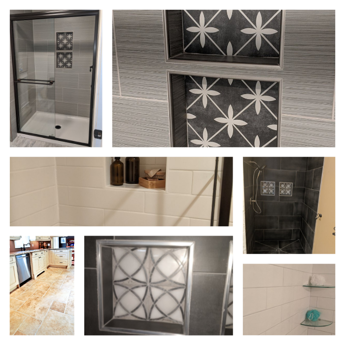 Tile Floor Backsplash and Shower Collage